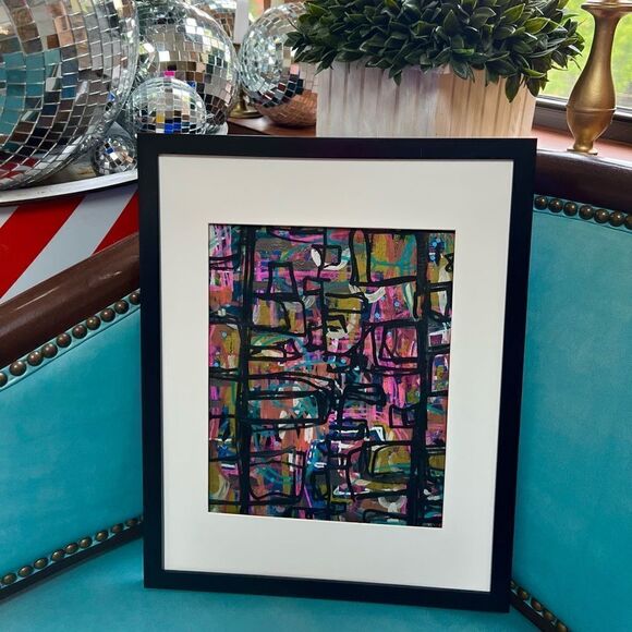 Custom Hand Painted Modern Funky Abstract Oil Acrylic Metallic Painting on Wood - Picture 1 of 5